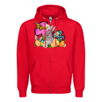 Red Easter rabbits and cross Zipper Hoodie - OliviaCreatesArt