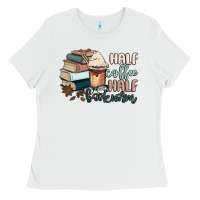 White half coffee half bookworm Ladies Tee - MaliasSmallBusiness
