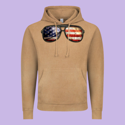 Amerıcan Flag Glasses Vintage Hoodie Designed By Barkaloodesign