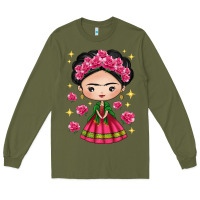 Army Green Mexican Girl Long Sleeve Tee - texasbilliewilder