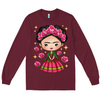 Burgundy Mexican Girl Long Sleeve Tee - texasbilliewilder