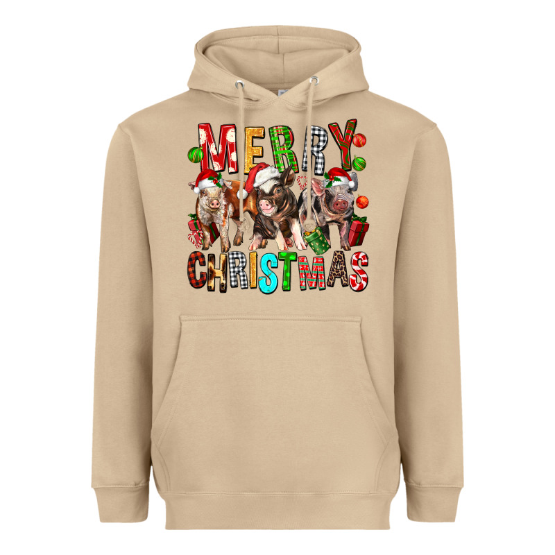 Merry Christmas Pigs Heavyweight Hoodie by FaDigitalArtStudio | Teevron