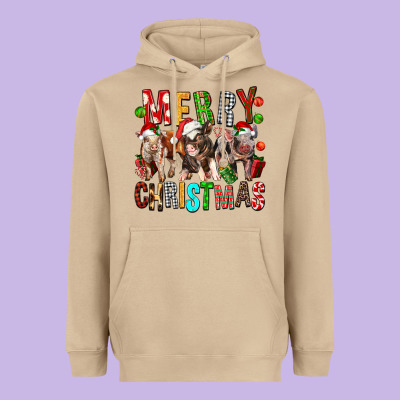 Merry Christmas Pigs Heavyweight Hoodie Designed By Fadigitalartstudio