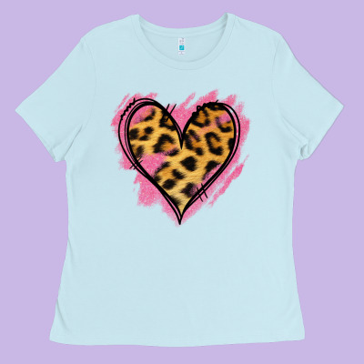 Leopard Pink Glitter Heart Ladies Tee Designed By Jasminsmagicworld