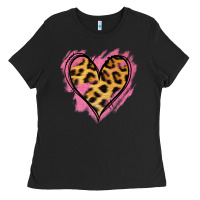 Black Leopard Pink Glitter Heart Ladies Tee - Jasminsmagicworld