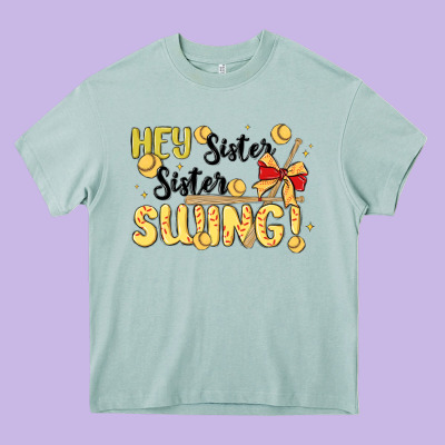 Softball Sister Heavy Core Tee Designed By Maliassmallbusiness