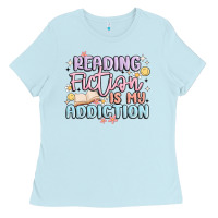 Baby Blue reading fiction is my addiction Ladies Tee - MaliasSmallBusiness
