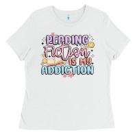 White reading fiction is my addiction Ladies Tee - MaliasSmallBusiness