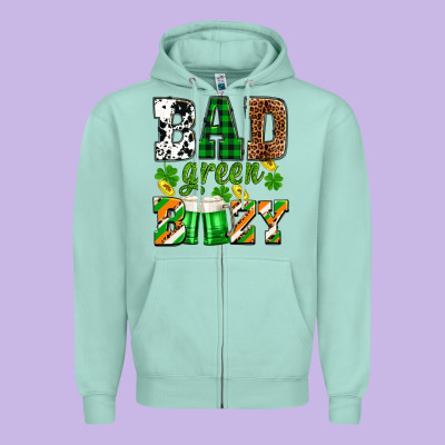 St. Patrick's Bad Green Boozy Zipper Hoodie Designed By Oliviacreatesart