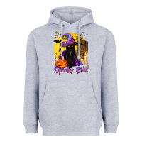 Heather Grey spooky babe black witch cat Heavyweight Hoodie - BundleAndBundleShop