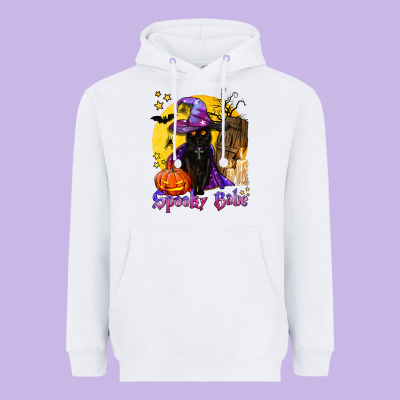 Spooky Babe Black Witch Cat Heavyweight Hoodie Designed By Bundleandbundleshop
