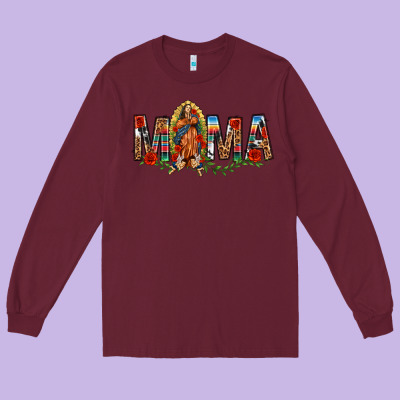 Our Lady Of Guadalupe Mama Long Sleeve Tee Designed By Texasbilliewilder