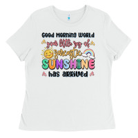 White good morning world your little ray of sarcastic Ladies Tee - MaliasSmallBusiness