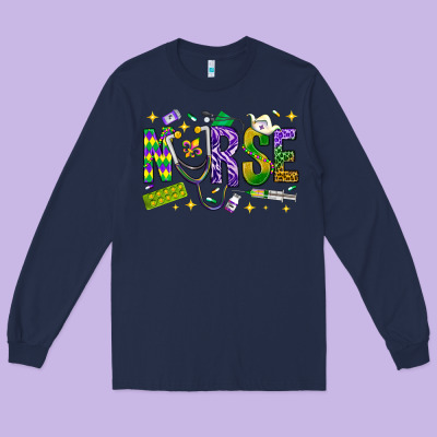 Mardi Gras Nurse Long Sleeve Tee Designed By Nancycooperartshop