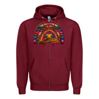 Burgundy Mexico rainbow Zipper Hoodie - FaDigitalArtStudio