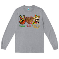 Heather Grey Peace Love Cinco De Mayo Long Sleeve Tee - texasbilliewilder