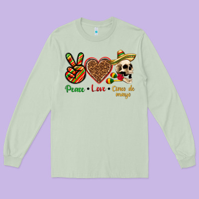 Peace Love Cinco De Mayo Long Sleeve Tee Designed By Texasbilliewilder