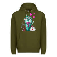 Army Green Nurse Frappe Premium Hoodie - FaDigitalArtStudio