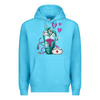 Ocean Blue Nurse Frappe Premium Hoodie - FaDigitalArtStudio
