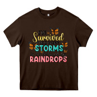 Chocolate Brown i have survived too many storms to be bothered by raindrops malia Heavy Core Tee - MaliasSmallBusiness