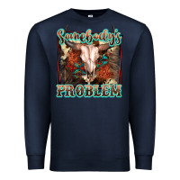 Navy Somebody's Problem Bull Skull Premium Sweatshirt - FaDigitalArtStudio
