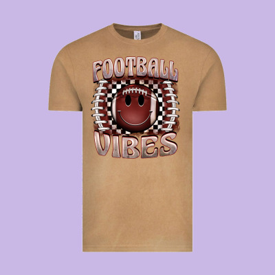 Football Vibes Smiley Face Vintage Tee Designed By Barkaloodesign