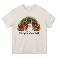 Cream merry christmas y'all santa rainbow Heavy Core Tee - AdoDesignShop