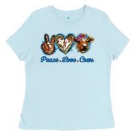 Baby Blue Peace Love Cows Ladies Tee - Jasminsmagicworld