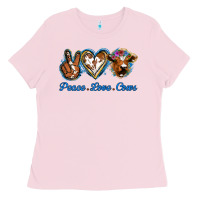 Bubblegum Pink Peace Love Cows Ladies Tee - Jasminsmagicworld