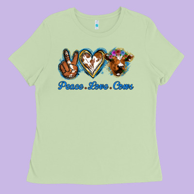 Peace Love Cows Ladies Tee Designed By Jasminsmagicworld