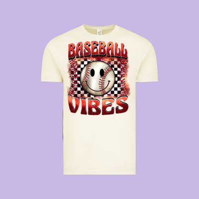 Baseball Vibes Smiley Face Vintage Tee Designed By Barkaloodesign