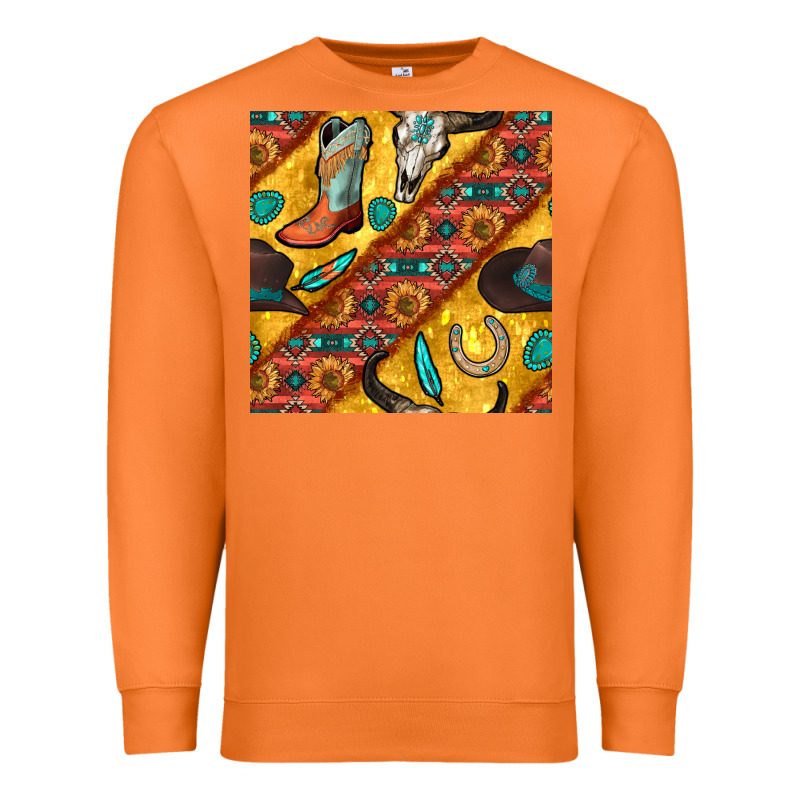 Western Cowboy Bull Skull Seamless Pattern Premium Sweatshirt by BundleAndBundleShop | Teevron