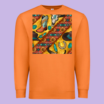 Western Cowboy Bull Skull Seamless Pattern Premium Sweatshirt Designed By Bundleandbundleshop