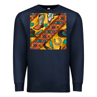Navy western cowboy bull skull seamless pattern Premium Sweatshirt - BundleAndBundleShop