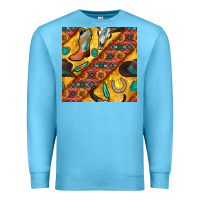 Ocean Blue western cowboy bull skull seamless pattern Premium Sweatshirt - BundleAndBundleShop