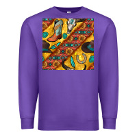 Purple western cowboy bull skull seamless pattern Premium Sweatshirt - BundleAndBundleShop
