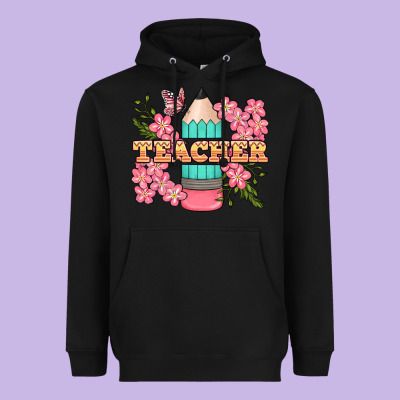 Teacher Floral Pencil Heavyweight Hoodie Designed By Bundleandbundleshop
