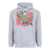 Heather Grey teacher floral pencil Heavyweight Hoodie - BundleAndBundleShop