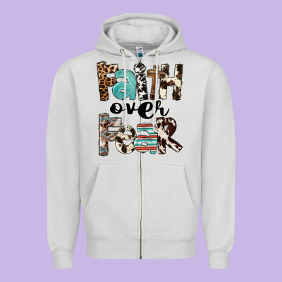 Western Faith Over Fear Zipper Hoodie Designed By Fadigitalartstudio