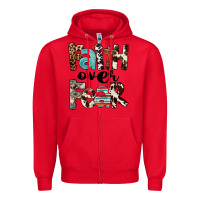 Red Western Faith Over Fear Zipper Hoodie - FaDigitalArtStudio