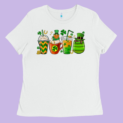 St. Patricks Day Coffee Cups Ladies Tee Designed By Maliassmallbusiness