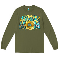 Army Green Blessed Mom with Sunflowers Long Sleeve Tee - texasbilliewilder