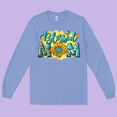 Blessed Mom With Sunflowers Long Sleeve Tee Designed By Texasbilliewilder