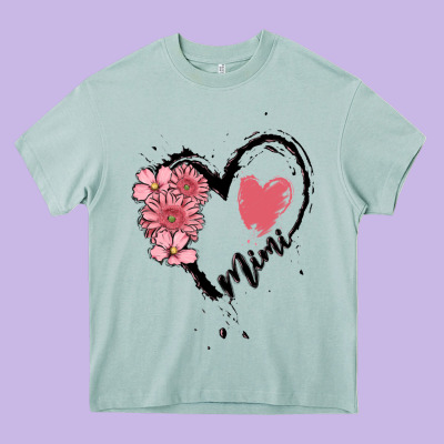 Mimi Flower Heart Heavy Core Tee Designed By Maliassmallbusiness