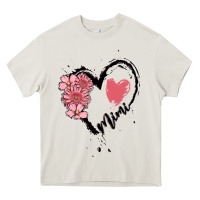 Cream mimi flower heart Heavy Core Tee - MaliasSmallBusiness