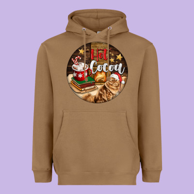 Hot Cocoa With Cat Heavyweight Hoodie Designed By Fadigitalartstudio