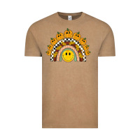 Vintage Coffee fall smiley face groovy rainbow Vintage Tee - BarkalooDesign