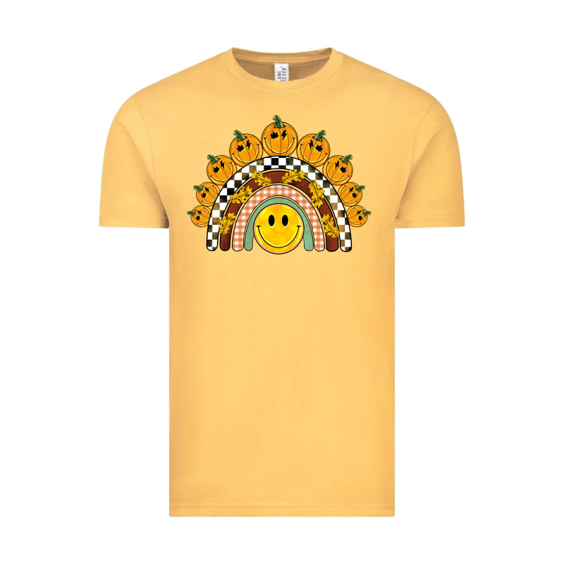 Fall Smiley Face Groovy Rainbow Vintage Tee by BarkalooDesign | Teevron