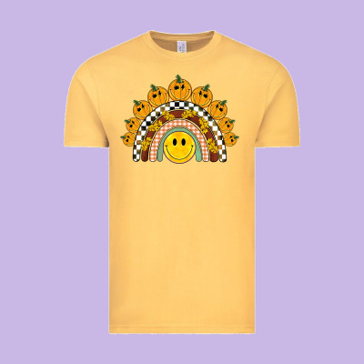Fall Smiley Face Groovy Rainbow Vintage Tee Designed By Barkaloodesign
