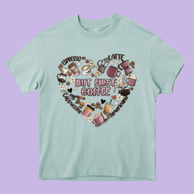 But First Coffee Heavy Core Tee Designed By Maliassmallbusiness
